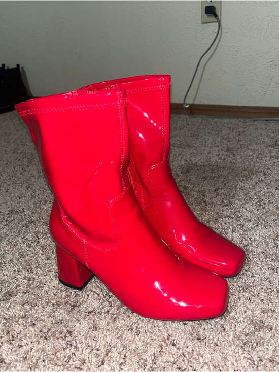 Dream Pairs Shoes - Red Patent Mid-Calf Block Heel Women's Boots